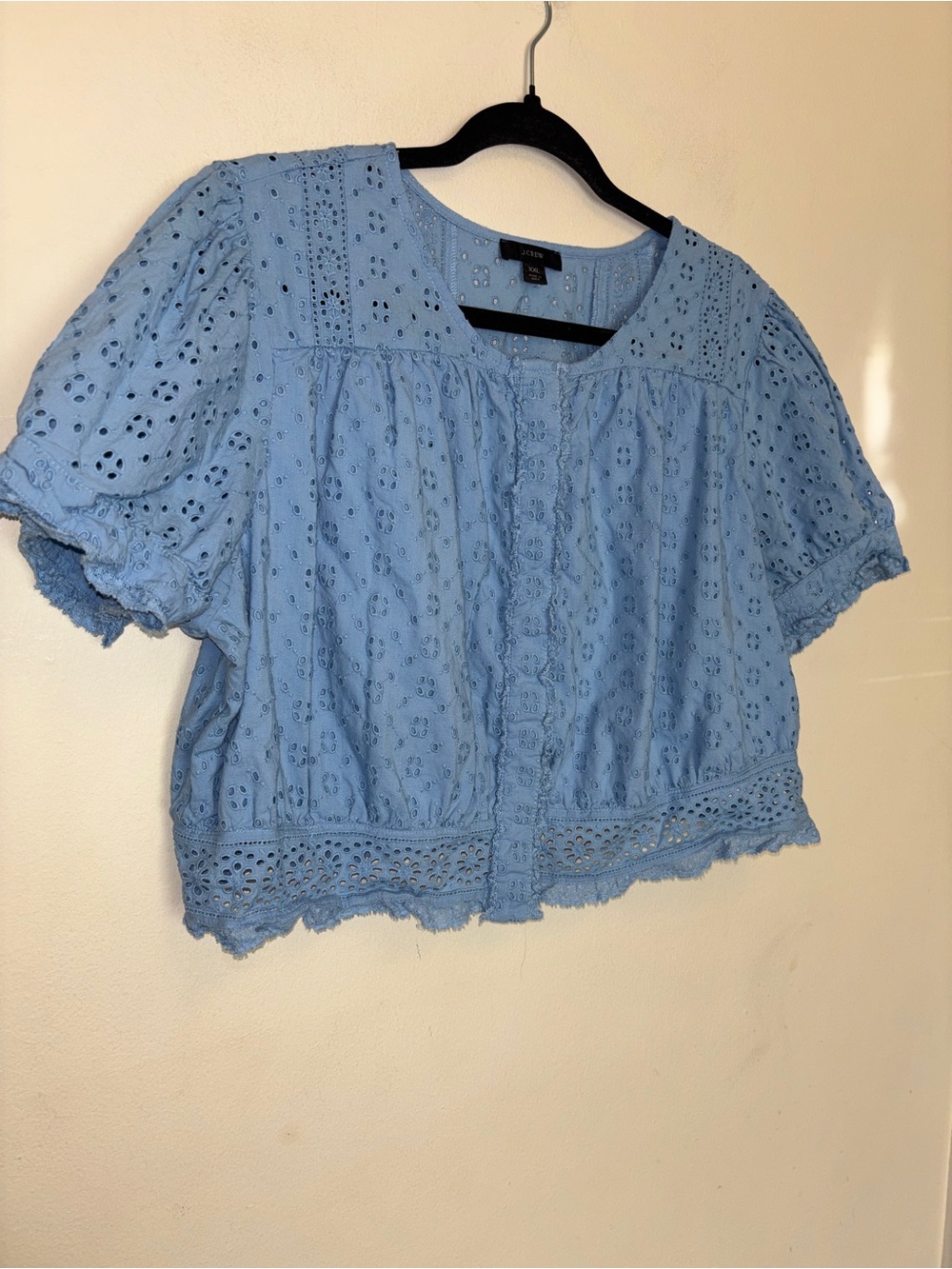 J Crew Babydoll Cropped Top Sz XXL Eyelet Lace 100% Cotton Lined Ruffles Dainty - Picture 2 of 9